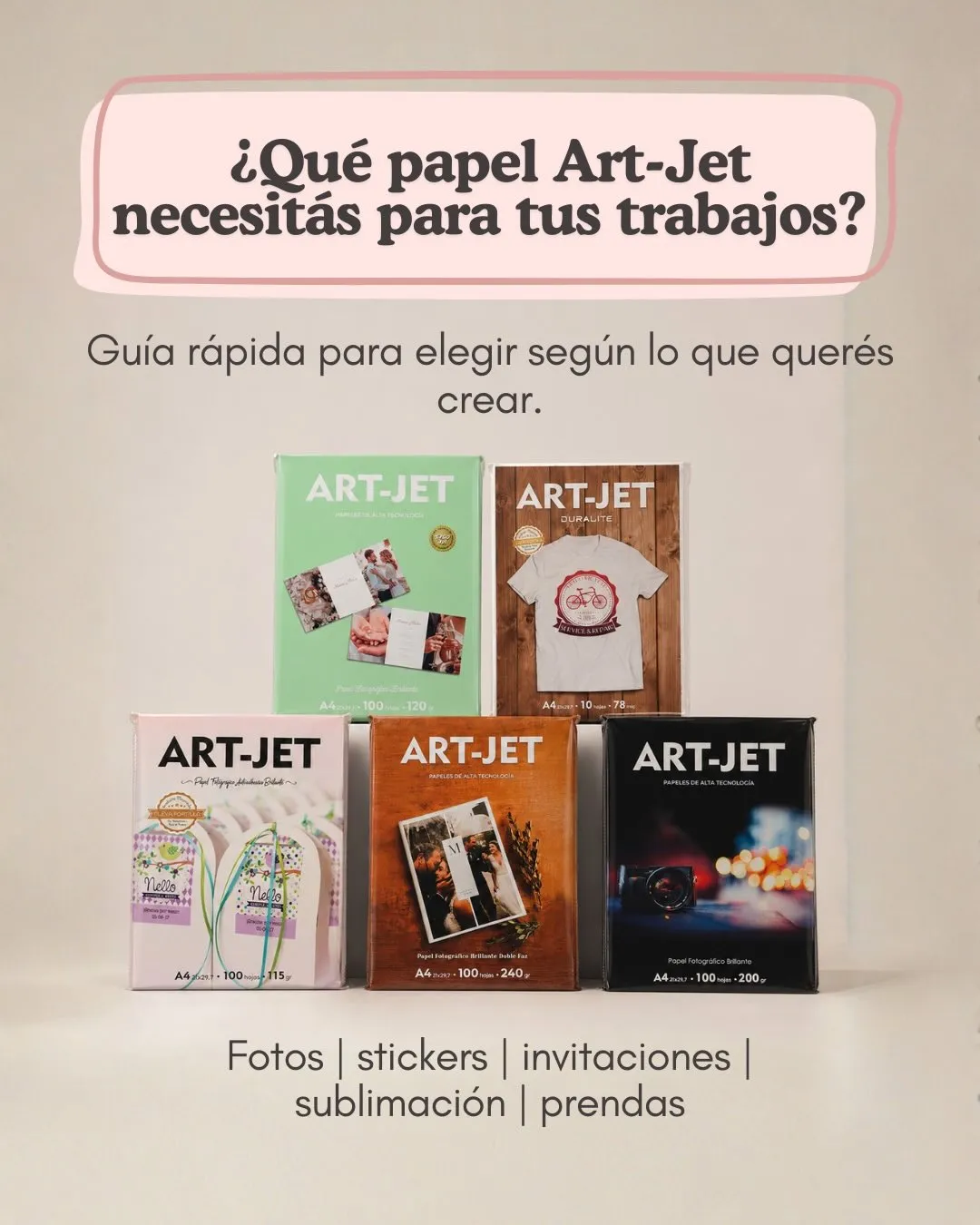 Cajas de papel ART-JET para transfer y sublimación: fotos, stickers, invitaciones y prendas